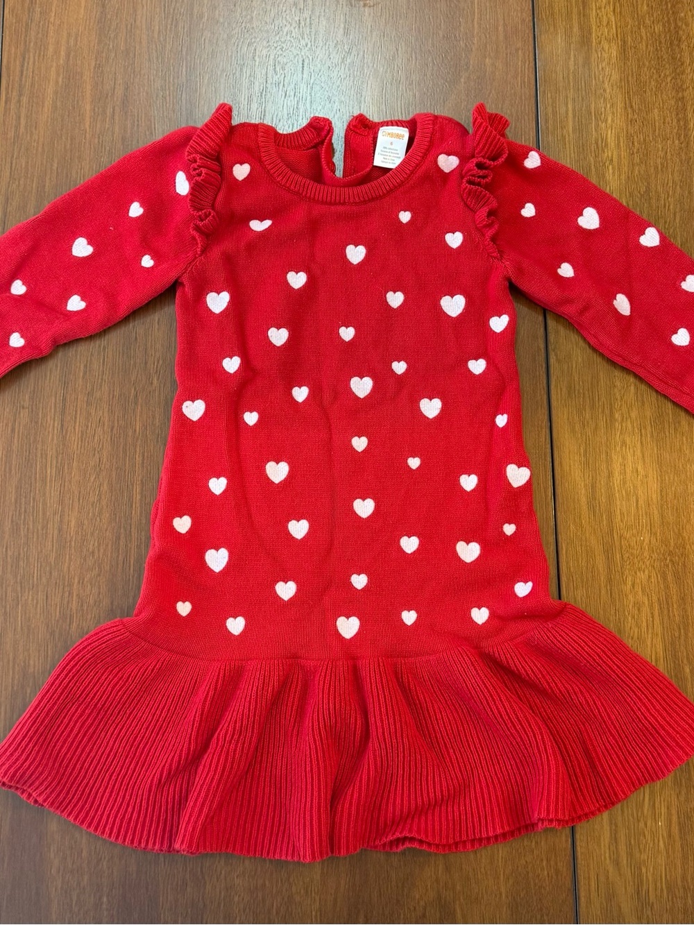 Gymboree Red Knit Heart Print Dress with Ruffle Hem